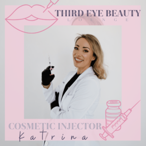 Katrina, licensed cosmetic injector at Third Eye Beauty Lounge, posing confidently in uniform.