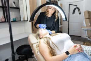 Cosmetic Nurse Injector Katrina performing a Botox treatment at Third Eye Beauty Lounge in Tempe, AZ.