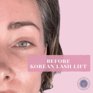 Before Korean lash lift showing natural straight lashes prior to treatment at Third Eye Beauty Lounge in Tempe Arizona