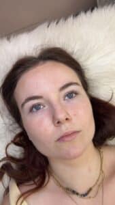 Client showing natural-looking results after a Korean lash lift at Third Eye Beauty Lounge in Tempe, Arizona. Beautiful lifted natural lashes customized by Carissa P.